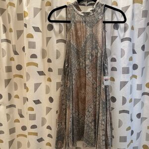 Free People Paisley Mini Dress in Taupe & Gray